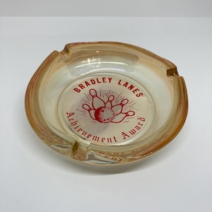 Vintage Ashtray Bradley Lanes Bowling Glass Ashtray Vintage Advertising Bowling Enthusiasts Man Cave Decor