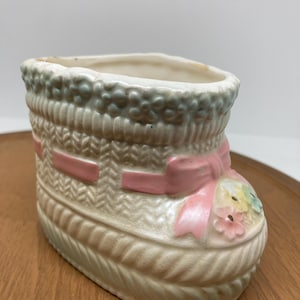 Vintage Pink Baby Bootie Ceramic Planter Inarco Decor E2298 Made In Japan Baby/Nursery Decor Vtg baby shower gift
