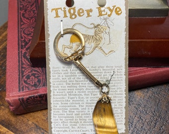 Tiger Eye Gemstone Vtg Keychain,Vtg stone