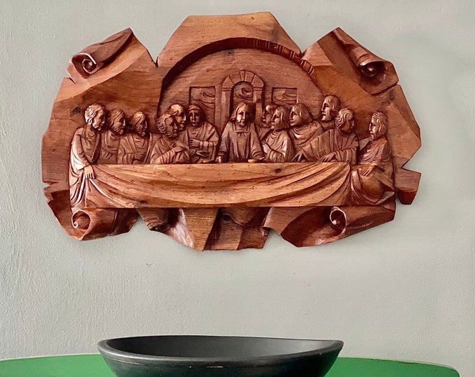 The Last Supper Hand Carved Wood Wall Hanging, Vintage Religious Wall ...