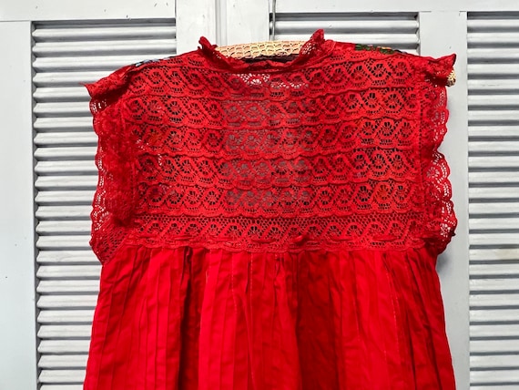 vintage red Mexican folk dress mid length size sm… - image 3