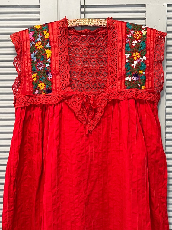 vintage red Mexican folk dress mid length size sm… - image 2