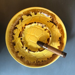 Large Vintage Drip Glaze Ashtray: Retro Mid-Century Bar Decor