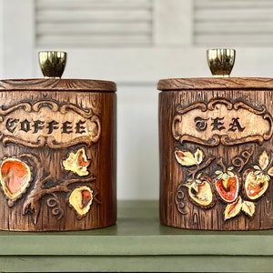 Botes vintage para cocina retro, juego de botes para café y té en forma de baúl de Treasure Craft, lindos tarros para galletas MCM