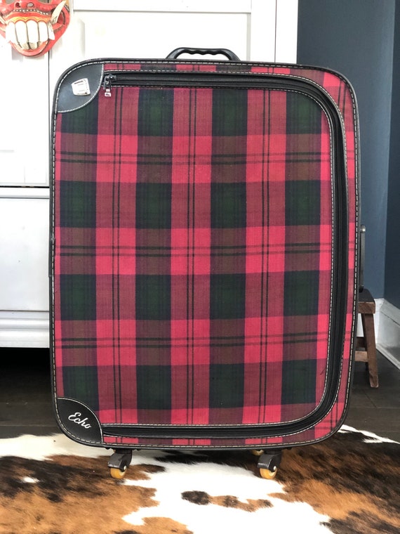 Vintage Red Tartan Plaid Echo Suitcase with wheel… - image 5