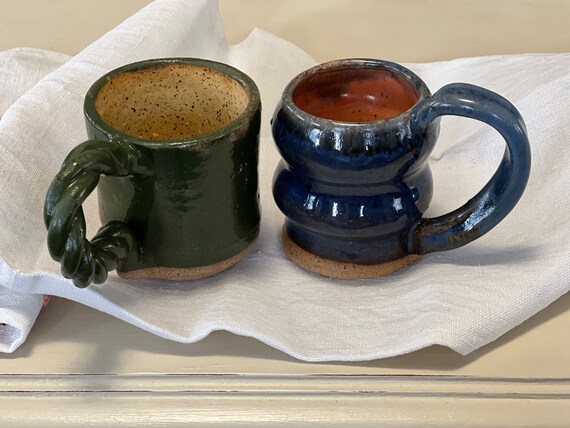Pair of Vintage Studio Pottery Mugs Large Espresso Cups Eclectic