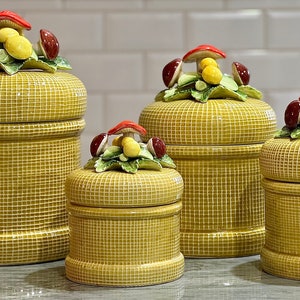 1970s Ceramic Mushroom 4 Piece Canister Set: Retro Kitchen Storage