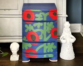 Hand Painted Poppy Painting Accent Table or Nightstand, Vintage Refurbished Maximalist Furniture, Nursery Decor