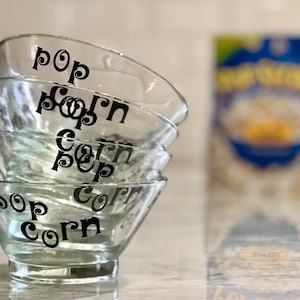 1970s Party Decor, Glass Popcorn Bowls, Vintage Family Night Popcorn Bowl Set, 4 Piece Set, snack bowls