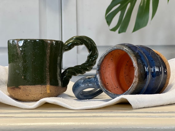 Pair of Vintage Studio Pottery Mugs Large Espresso Cups Eclectic