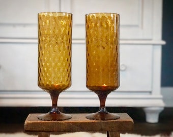 Vintage Collectible Glass Vases: Amber Empoli Style Handblown Italian Art