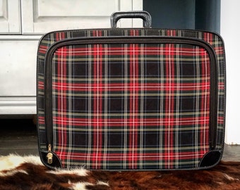 Vintage Plaid Suitcase Vintage Luggage 1950s Classic Plaid Suitcase Carry On Size Christmas Suitcase