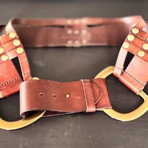 Vintage 1980s Studded Leather Belt: Línea Pelle Brass Buckle, Size M