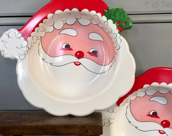 Christmas Chip Bowl or Salad Bowl, Vintage Santa Pair of Two Bowls
