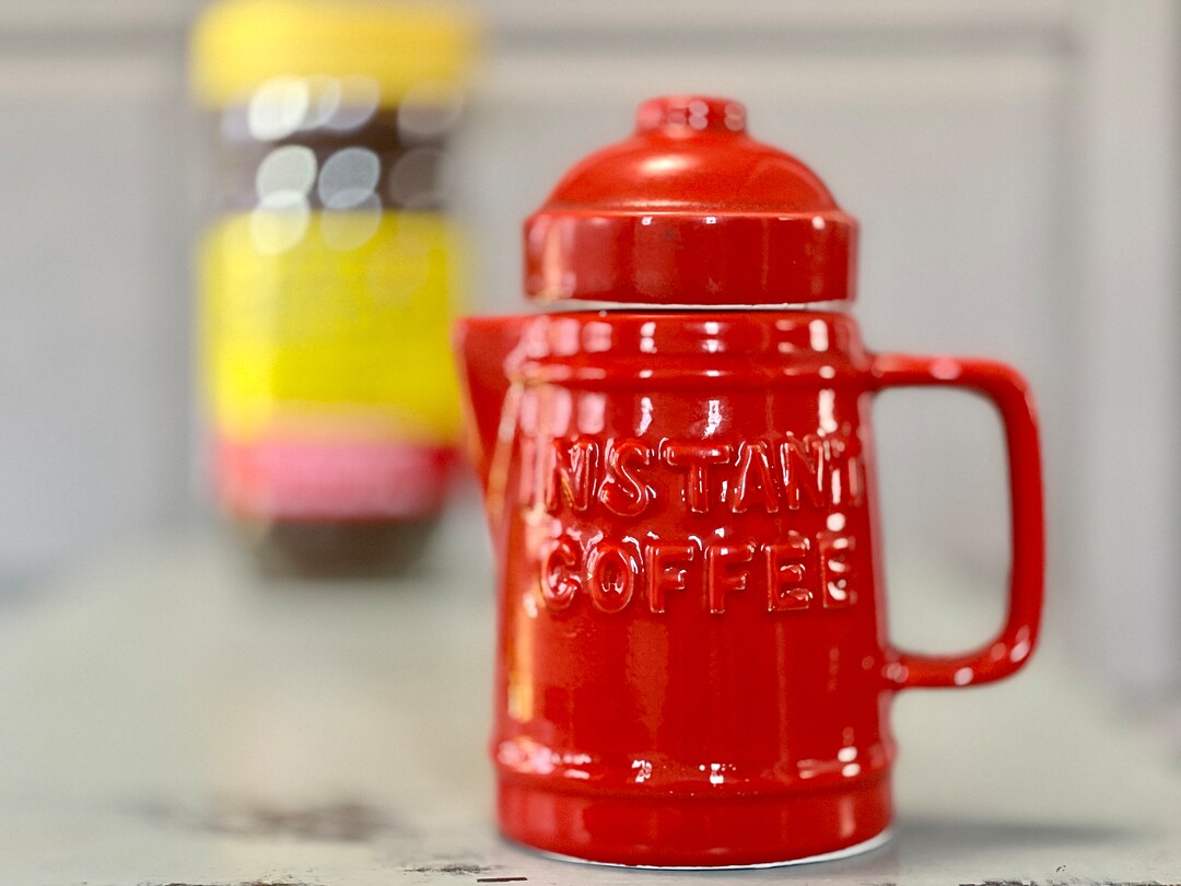 Vintage Instant Coffee Canister in Red Midcentury Kitchen Etsy