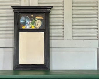 vintage split mirror with farmhouse kitchen scene