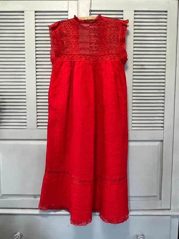 vintage red Mexican folk dress mid length size sm… - image 6