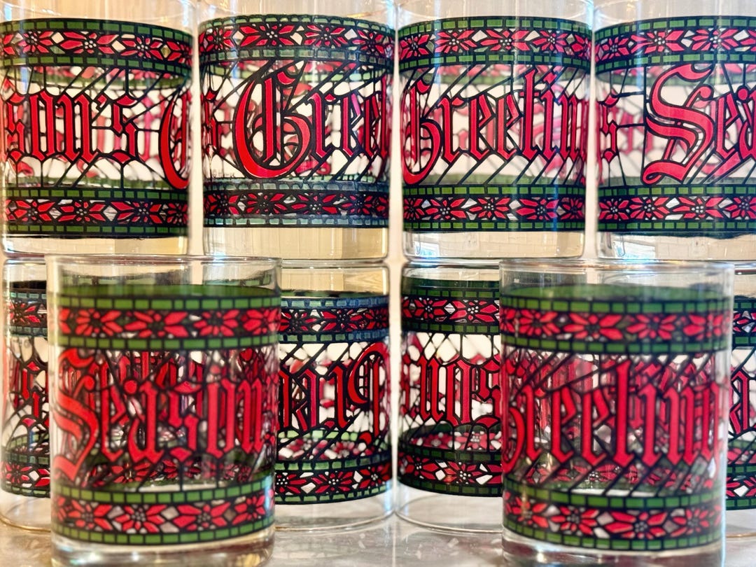 Snow Fox Rocks Glass Set Vintage Christmas Rocks Glasses, Set of 10 Whiskey Glasses With Stained ...