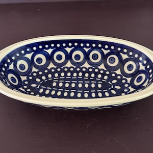 Boleslawiec Polish Pottery Bowl: Blue Evil Eye Stoneware Dish