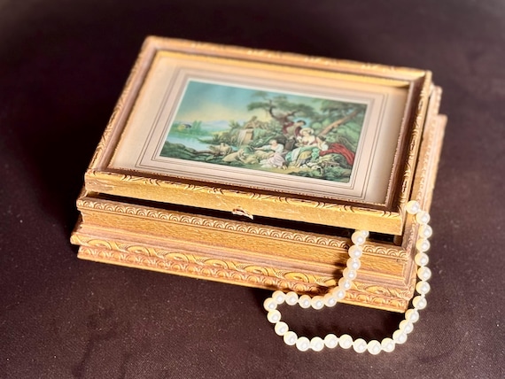 Victorian Antique Mirrored  Jewelry Box,  Country French Decor, Vintage Storage
