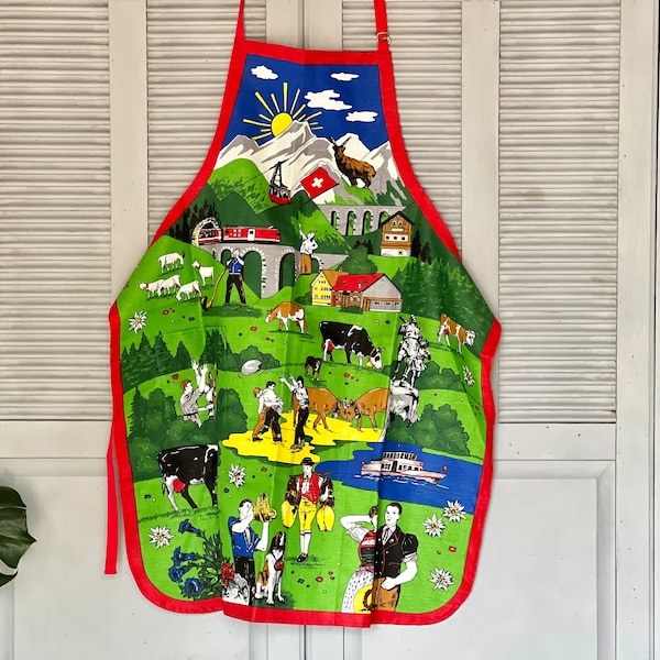 vintage Switzerland souvenir linen apron for man or woman