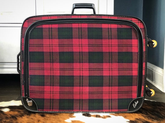 Vintage Red Tartan Plaid Echo Suitcase with wheel… - image 1
