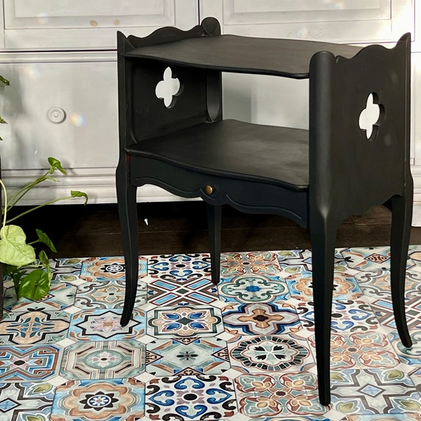 Vintage Wood Black Nightstand or Accent Table-  Hand Painted, Refurbished Furniture