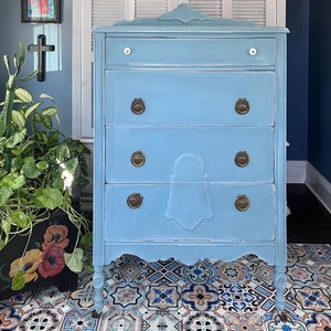 primitive chippy antique farmhouse tallboy dresser on wheels, light blue, nursery furniture, refurbished wood furniture LOCAL PICKUP ONLY