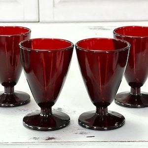 Vintage Ruby Red Shot Glasses - Anchor Hocking Mid-Century Set of 4