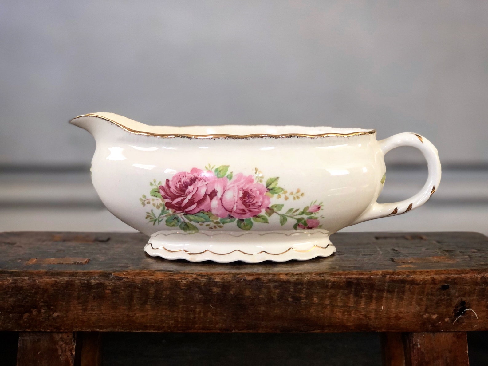 Vintage china gravy boat pope gosser royal rose gold rimmed Etsy