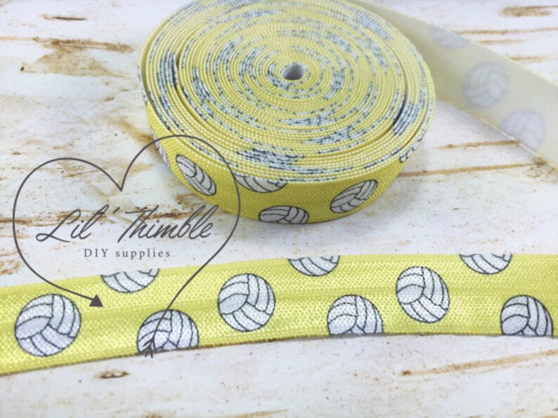 Yellow Volleyball Fold Over Elastic Foe White Black Diy Hair Etsy