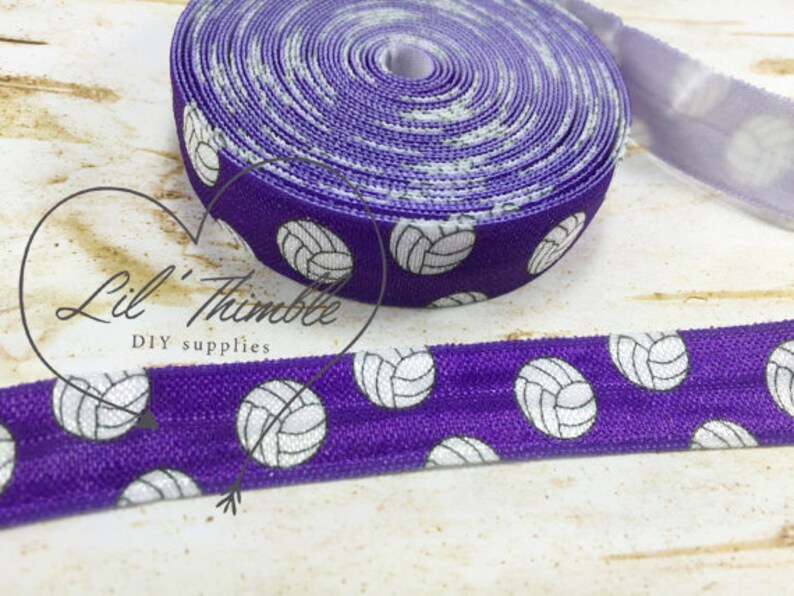 Purple Volleyball Fold Over Elastic Foe White Black Diy Hair Etsy