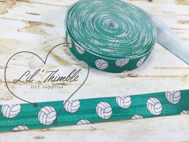 Green Volleyball Fold Over Elastic Foe White Black Diy Hair Etsy
