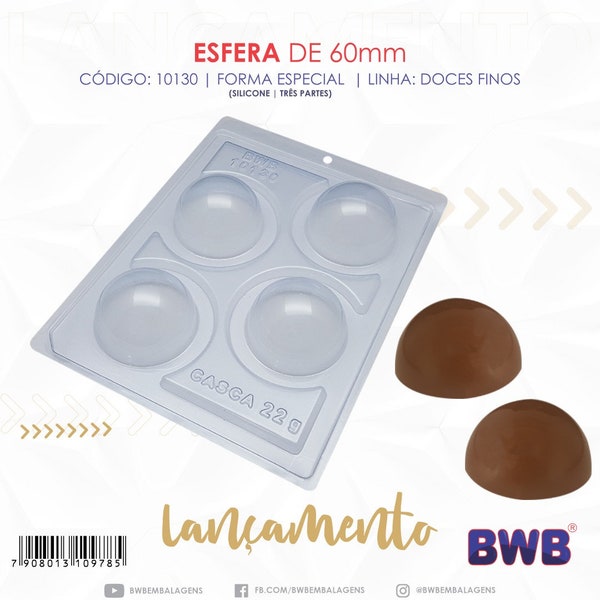 60mm 3 part Sphere ball mould - 3 piece hot cocoa bomb mould -Bwb 10130
