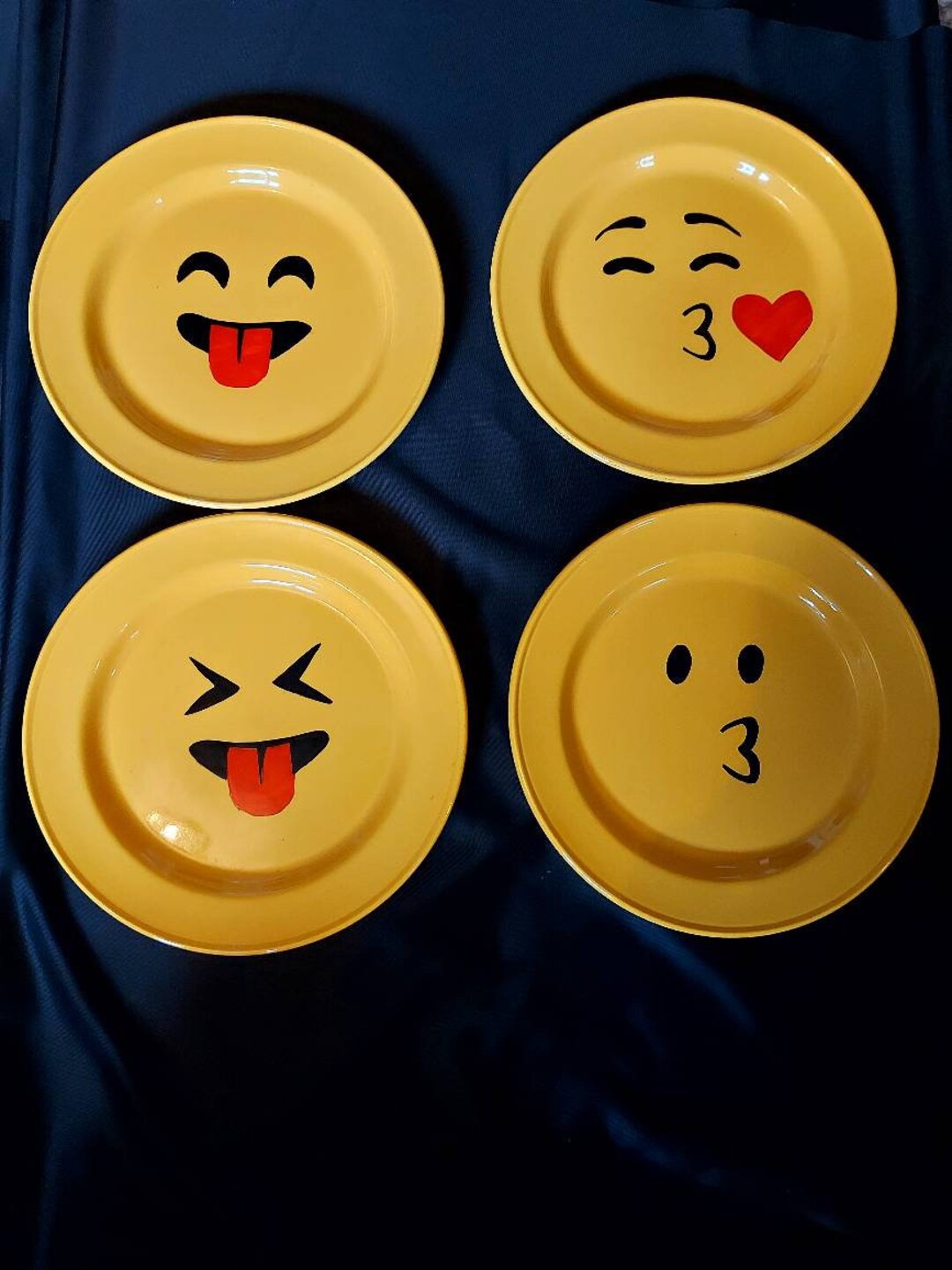 Set of 4 Handpainted Emoji Snack Plates Etsy