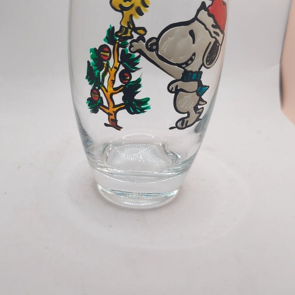 Verre à boire Snoopy et Woodstock pour sapin de Noël peint à la main