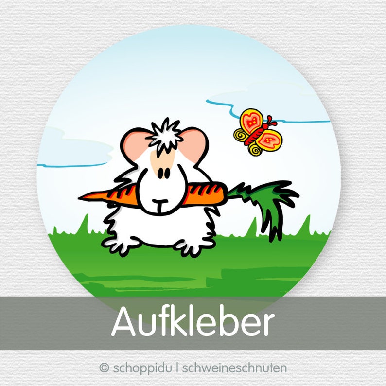 20 stickers guinea pig with carrot on the meadow image 1