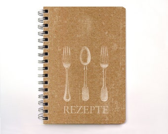 Rezeptbuch zum Selberschreiben DIN A5 Kraftkartonlook Design mit Vintage Besteckmotiv, personalisierbar