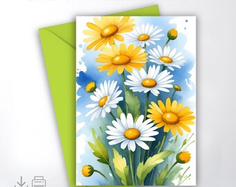Druckbare Grußkarte, Klappkarte mit Frühlingsblumenmotiv, verschiedene Größen enthalten