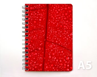 Ring binder notebook diary DIN A5 - red leaf, leaf structure