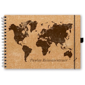 Reisejournal, Reisetagebuch, Weltkarte, Kraftkartondesign, personalisierbar, DIN A5