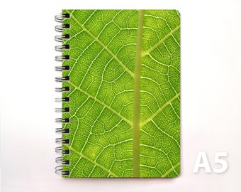 Ring binder notebook diary DIN A5 - green leaf, leaf structure