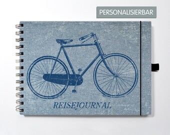 Travel journal A5, travel diary, bicycle, bike tour, vintage cover blue