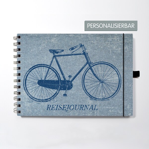 Reisejournal A5, Reisetagebuch, Fahrrad, Radtour, Vintagecover Blau