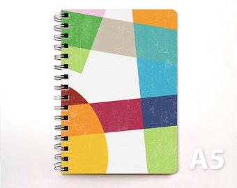 Ringbuch Notizbuch Tagebuch DIN A5 - buntes Colorblock Muster mit Leinenstruktur