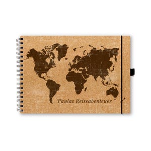 Reisejournal, Reisetagebuch, Weltkarte, Kraftkartondesign, personalisierbar, DIN A5