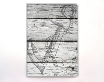 Passport Cover Vintage Anchor on Wood