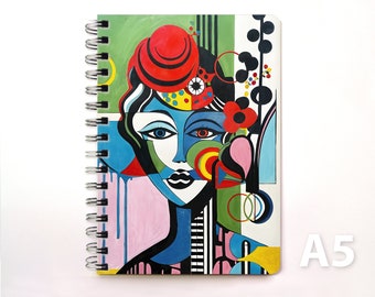 Ring Binder Notebook Diary DIN A5 - Woman Portrait Abstract Mid Century Style