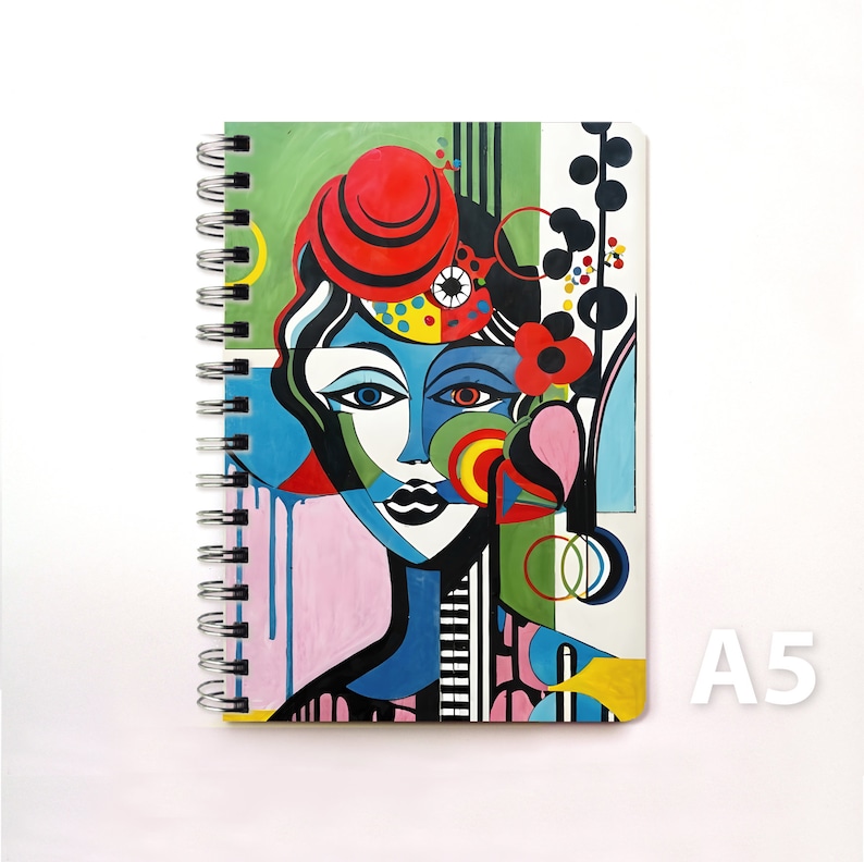 Ring Binder Notebook Diary DIN A5 Woman Portrait Abstract Mid Century Style image 1