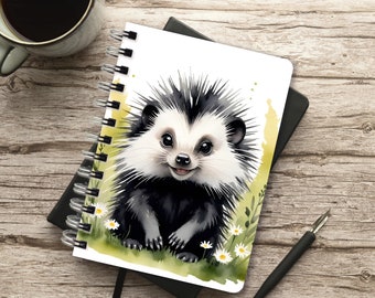 Notebook ring binder A6, little happy hedgehog on a flower meadow, lined